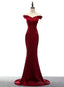 Dark Red Mermaid Satin Long Party Dress, Off Shoulder Evening Dress