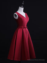 Dark Red Satin Short Homecoming Dress, Lovely Bridesmaid Dress