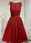 Dark Red Tulle Knee Length Party Dress, Wine Red Homecoming Dress
