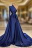 Dark Royal Blue One shoulder Ruffles Side-cut Overskirt Evening Prom Dress