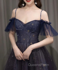 Dark Starry Sky Purple Tulle Long Evening Prom Dress Purple Evening Dress