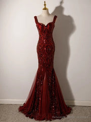 Sequin Evening Dresses Trumpet Mermaid Floor-Length Formal Party Gown for Women