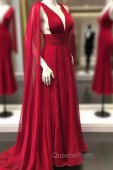 Deep V Neck Chiffon Long Evening Prom Dress Simple Evening Prom Gown