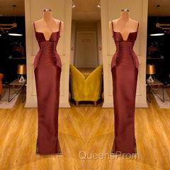 Designer Burgundy Spaghetti-Straps Mermaid Evening Prom Dress Long With Ruched