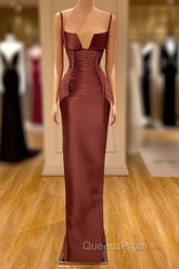 Designer Burgundy Spaghetti-Straps Mermaid Evening Prom Dress Long With Ruched