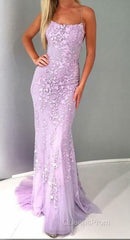 Chic Trumpet Spaghetti Straps With Lace Appliques Light Blue Evening Prom Dress