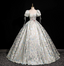 Dreamy Butterfly Jacquard Square Neck Puff Sleeve Satin Long Ball Gown Prom Dress Sweet 16 Dress