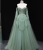 Dreamy Mint Green Off-The-Shoulder Sequin Layered Tulle Train Classy Prom Dress