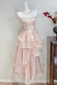 Dreamy Pink A-Line Halter Neck Ruffled Satin Classy Prom Dress Bridesmaid Dress