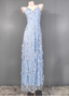 Dreamy Sky Blue A-Line Spaghetti Strap Deep V 3D Floral Tulle Long Classy Prom Dress