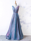 Dreamy Starry Sky Gradient Purple-Blue V-Neck Satin Long Classy Prom Dress