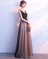 Black Tulle V Neck Long Prom Dress Black Evening Dress