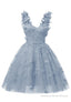 Dusty Blue 3D Butterfly Lace Applique Tulle Homecoming Dress for Teens Sweetheart Mini Short Prom Dresses