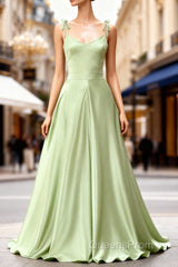 Dusty Sage Elegant Satin Long Evening Prom Dress with Pleated