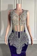 Sequined Sleeveless Mermaid Evening Prom Dress with Beadings