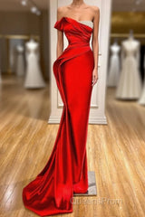 Strapless Red Mermaid Evening Prom Dress With Beads