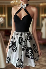 Elegant A-Line Flower Butterfly Black Short Homecoming Dress Online,