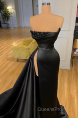 Elegant A-line Graduation Dress Long Black Evening Prom Dress With Split Online