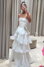 Elegant A Line Long White Tiered Classy Prom Dress 21Th Birthday Outfits
