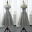 Elegant A-line Off Shoulder Lace Appliques Tea-Length Bridesmaid Dress