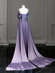 Elegant A Line Purple Satin Long Evening Prom Dress Formal Party Gown