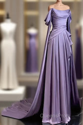 Elegant A Line Purple Satin Long Evening Prom Dress Formal Party Gown