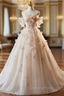 Elegant A-Line Tulle Floor Length Evening Prom Dress, Champagne Off The Shoulder Party Dress