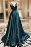 Elegant A-line V Neck Long Evening Prom Dress with Pleated Charmeuse Skirt