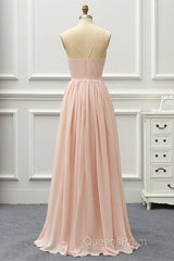 Elegant A Line V Neck Pink Long Evening Prom Dress, Pink Formal Graduation Evening Dress