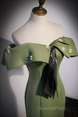 Elegant And Noble Clover Green Off The Shoulder Sleeveless Fishtail Evening Dress With Clover Green Off The Back Strap And Ground Length Evening Prom Dress