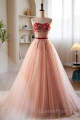 Elegant And Sweet Powder Blusher Powder Beading Sequins Off Shoulder Short Sleeve Evening Prom Dress Powder Blusher Powder A-Shaped Princess Bow Belt Tulle Backless And Floor Length Evening Dress