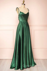 Elegant Backless Green Satin Long Evening Prom Dress, Backless Green Formal Graduation Evening Dress