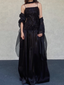 Elegant Black A-Line Square Neck Spaghetti Strap Sequined Tulle Long Classy Prom Dress