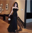 Elegant Black Mermaid Strapless Feather Sequined Tulle Classy Prom Dress