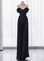 Elegant Black Slim-Fit Off-The-Shoulder Satin Long Classy Prom Dress