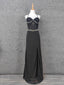 Elegant Black Spaghetti Strap Sequin Beaded Split Chiffon Long Classy Prom Dress