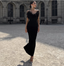 Elegant Black Strapless Feather Satin Bodycon Long Classy Prom Dress