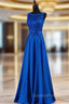 Elegant Blue Satin A-line Long Evening Prom Dress , Bridesmaid Dress for Sale