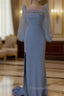Elegant Blue Sequins Feathers Evening Dress Long Slit Evening Prom Dress Party Gown