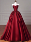 Elegant Burgundy A-Line Strapless Satin Train Classy Prom Dress