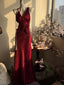 Elegant Burgundy Mermaid Jacquard Satin V-Neck Evening Dress Simple Prom Dress