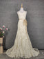 Elegant Champagne Off-White Sweetheart Neck Lace Train Classy Prom Dress