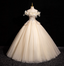 Elegant Champagne One-Shoulder 3D Floral Tulle Long Ball Gown Prom Dress Sweet 16 Dress