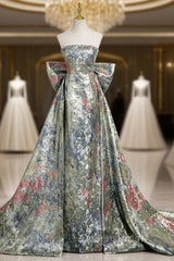 Elegant Colorful Strapless Bow Evening Prom Dress