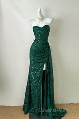 Elegant Dark Green Sweetheart Neck Mermaid Long Evening Prom Dress Sequin Strapless Formal Evening Dress