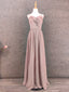 Elegant Dusty Pink Spaghetti Strap Ruffled Chiffon Long Classy Prom Dress Bridesmaid Dress