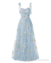 Elegant Embroidery Blue Prom Dresses Sweetheart Spaghetti Straps A Line Party Dress Long Simple Formal Dress