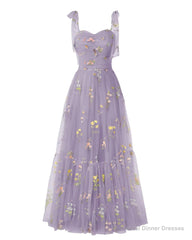 Elegant Embroidery Purple Violet Prom Dresses Sweetheart Spaghetti Straps A Line Party Dress Long Simple Formal Dress