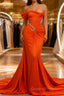 Elegant Floor Length One-should Sleeveless Mermaid Satin Evening Prom Dress with Ruffles
