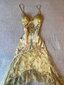 Elegant Gold Spaghetti Straps Satin Lace Beaded Cocktail Dress A Line Homecoming Dress Birthday Outfits